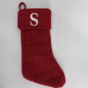 Letter S Knit Monogram Stocking Stripe Cable Knit Red/White Striped Xmas